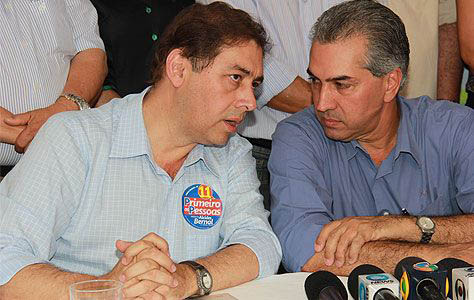 A primeira vez de Alcides Bernal no cargo de prefeito com o governador Reinaldo Azambuja