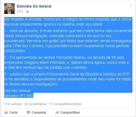 Delcídio classifica de absurdo envolvimento de seu nome em propina da Petrobras