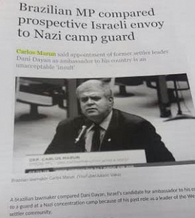 Deputado de MS compara embaixador a nazista e polêmica vira notícia em Israel