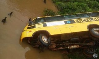 Micro-&ocirc;nibus que transportava alunos para Rio Verde cai no Rio Negrinho 