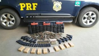 Veículo carregado com cocaína, armas de fogo e munições é apreendido pela PRF