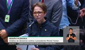 Tereza Cristina fala em nome da Liderança do PSB durante votação contra Temer