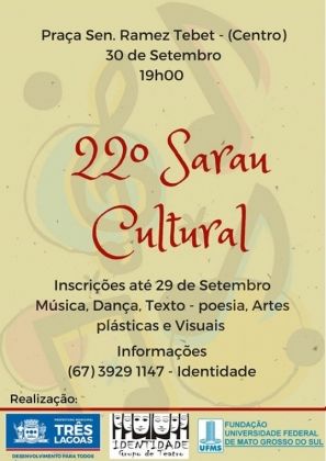 22º Sarau Cultural acontece neste sábado em Três Lagoas