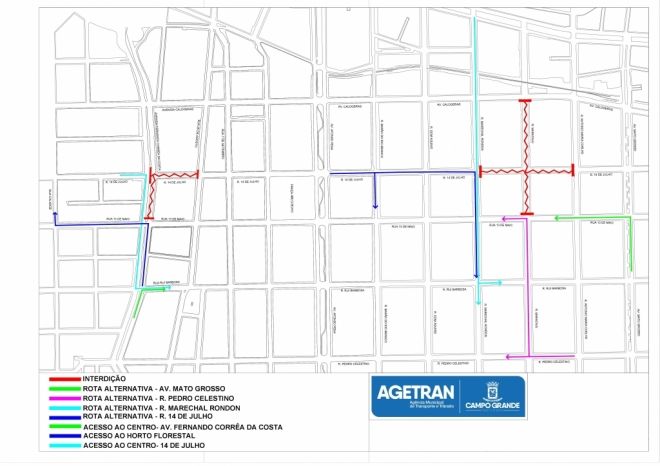 Ruas 14 de Julho e Maracaju estão interditadas por 40 dias