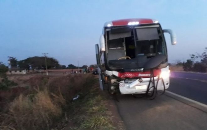Ônibus de passageiros bate em boi solto na BR-158