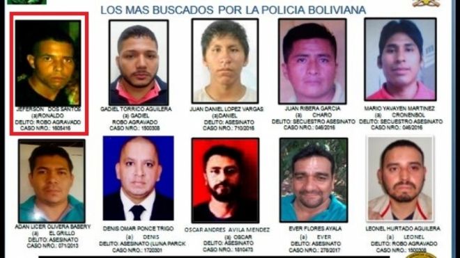 Brasileiro aparece na lista dos 10 bandidos mais procurados na Bolívia