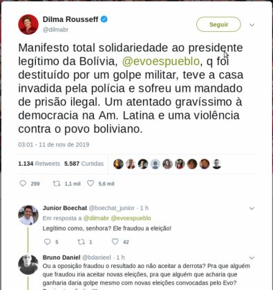 Dilma Russeff  manifesta solidariedade a Evo Morales