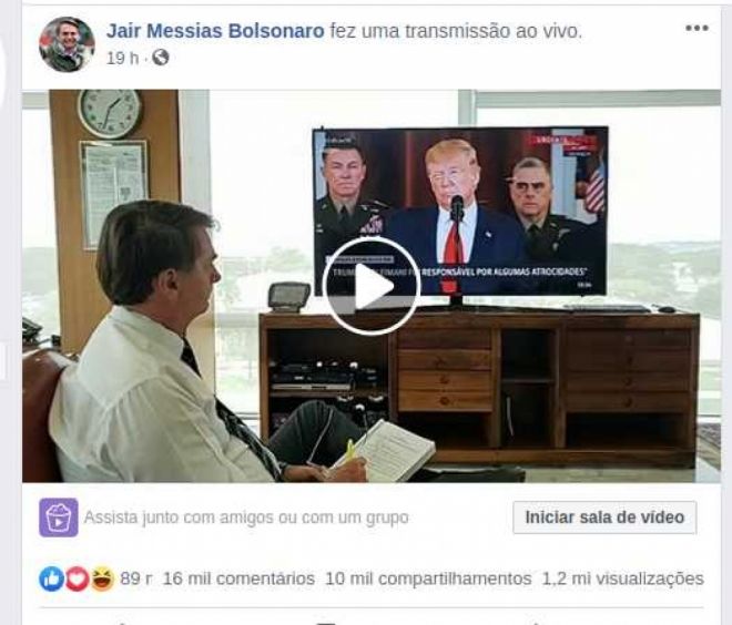 Bolsonaro vira ‘meme’ em rede social após live assistindo Trump