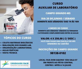 AUXILIAR DE LABORATÓRIO, CUIDADOR DE IDOSOS ENTRE OUTROS EM JUNHO