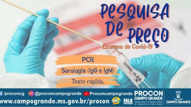 Preço do teste rápido da Covid-19 varia 157% em Campo Grande, diz Procon