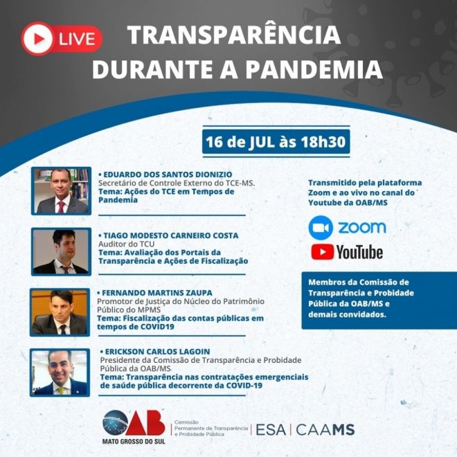 OAB-MS reúne autoridades na live Transparência durante a pandemia