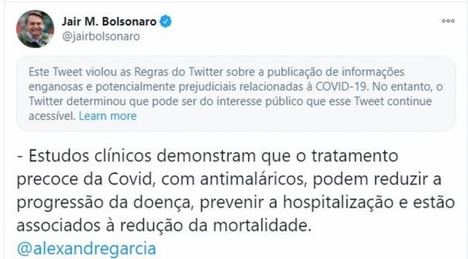 Bolsonaro viola regras do Twitter