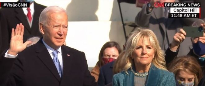 Joe Biden 46º presidente dos EUA, discursa durante cerimônia de posse