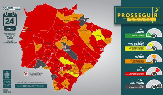 Mato Grosso do Sul tem 48 municípios em risco elevado de Covid-19