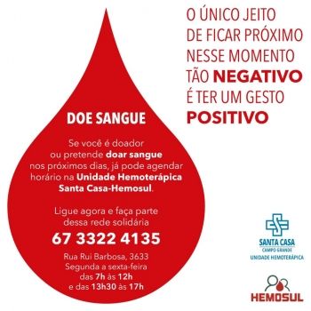 Urgente: doadores de sangue são convocados na Santa Casa