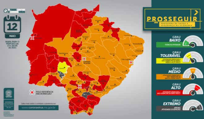 Covid-19: Dois municípios de Mato Grosso do Sul estão na bandeira cinza