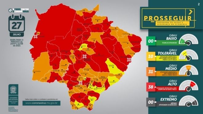 Mato Grosso do Sul tem 38 municípios com alto grau de contágio da covid-19 