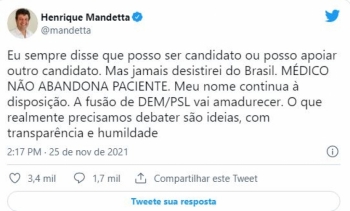 Mandetta nega ter desistido de candidatura ao Planalto