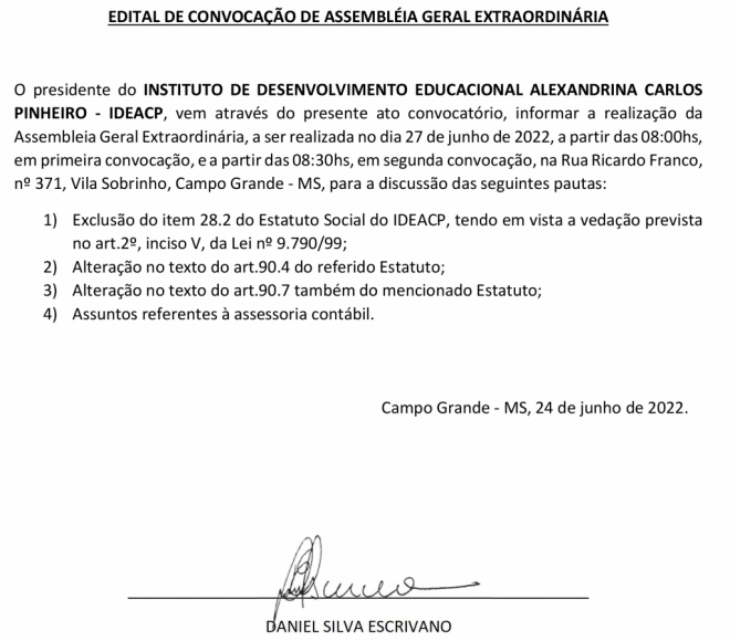EDITAL DE CONVOCAÇÃO DE ASSEMBLÉIA GERAL EXTRAORDINÁRIA