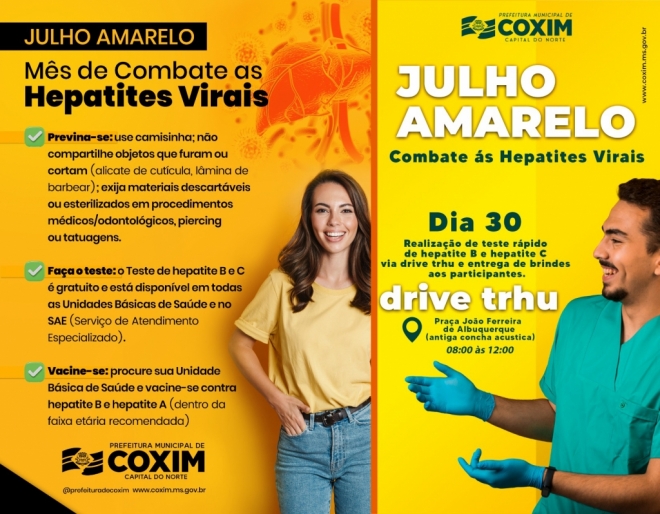 Julho Amarelo: Prefeitura de Coxim realiza ação neste sábado dia 30