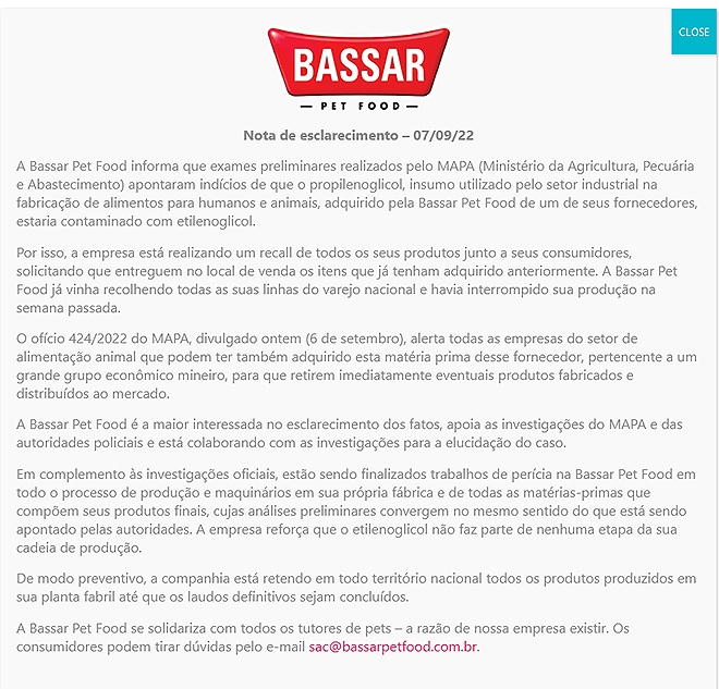 Empresa anuncia recall de petiscos após morte de 40 cachorros