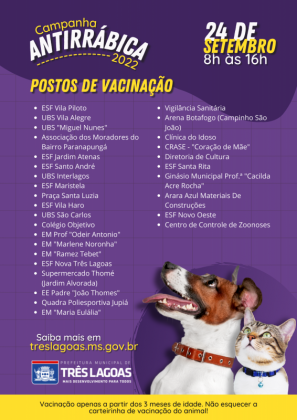 Amanhã (24), é o Dia “D” da Campanha Antirrábica
