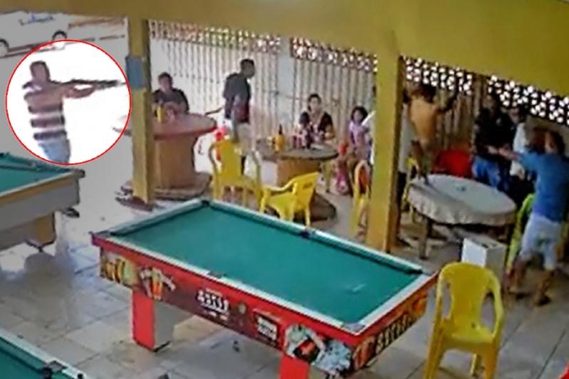 Imagens fortes: Câmeras registram momento em que dupla mata 7 pessoas em  bar de Sinop, após jogo de sinuca(vídeo)