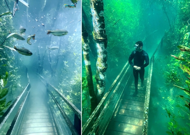 Trilha fica submersa com &aacute;guas cristalinas ap&oacute;s cheia de rio