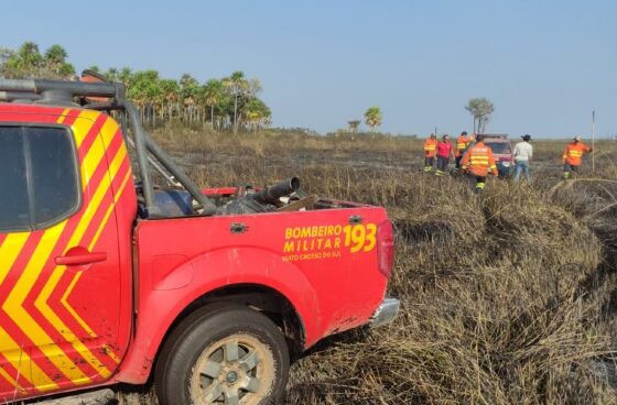 Bombeiros combatem incêndios na região pantaneira