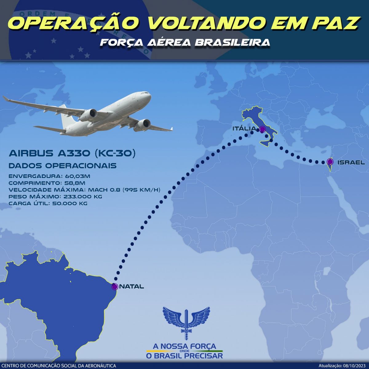 Primeiro avião da FAB chega hoje a Israel para repatriar brasileiros