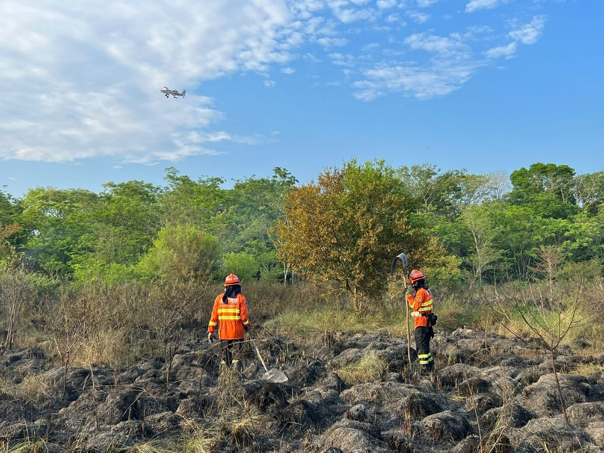 Bombeiros de Mato Grosso do Sul atuam para controlar incêndio na Serra do Amolar