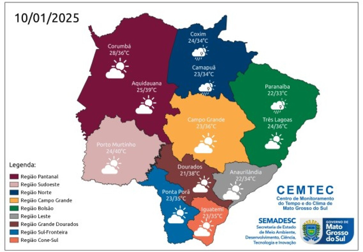 Mapa do tempo -Mato Grosso do Sul - Janeiro 2025