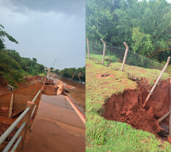 Calçada do Lago do Amor cede novamente após forte chuva em Campo Grande