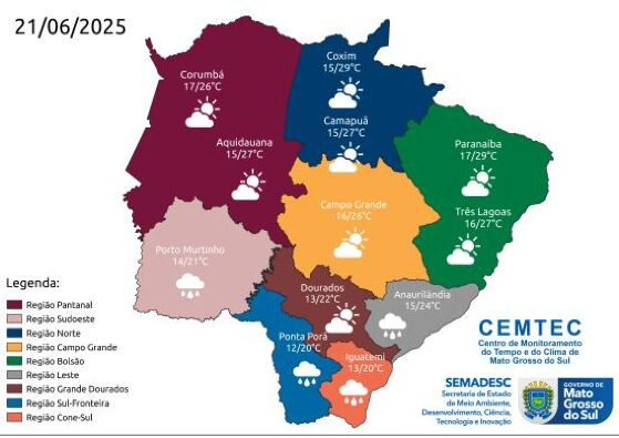 Temperaturas seguem amenas nesta sexta em Mato Grosso do Sul