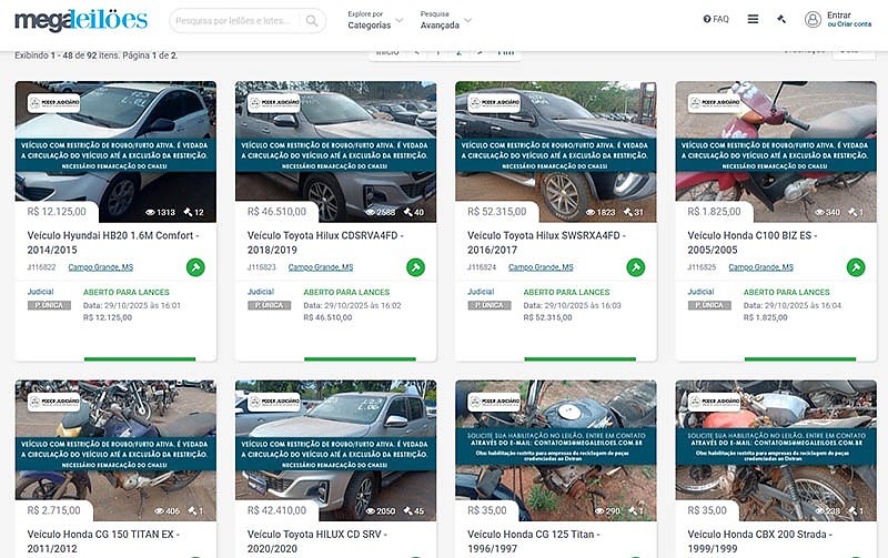 Lances podem ser feitos no site oficial do leilão