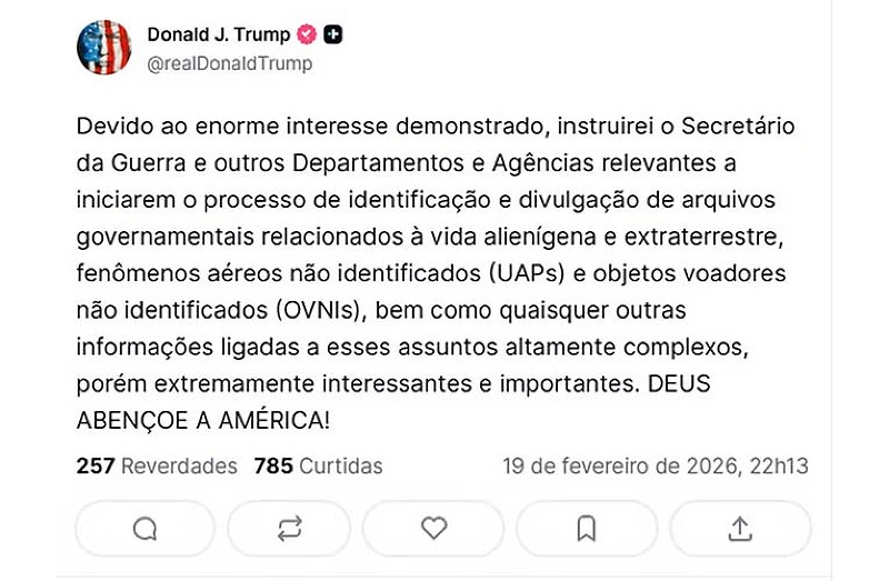 Anúncio de Trump feito ontem sua rede social