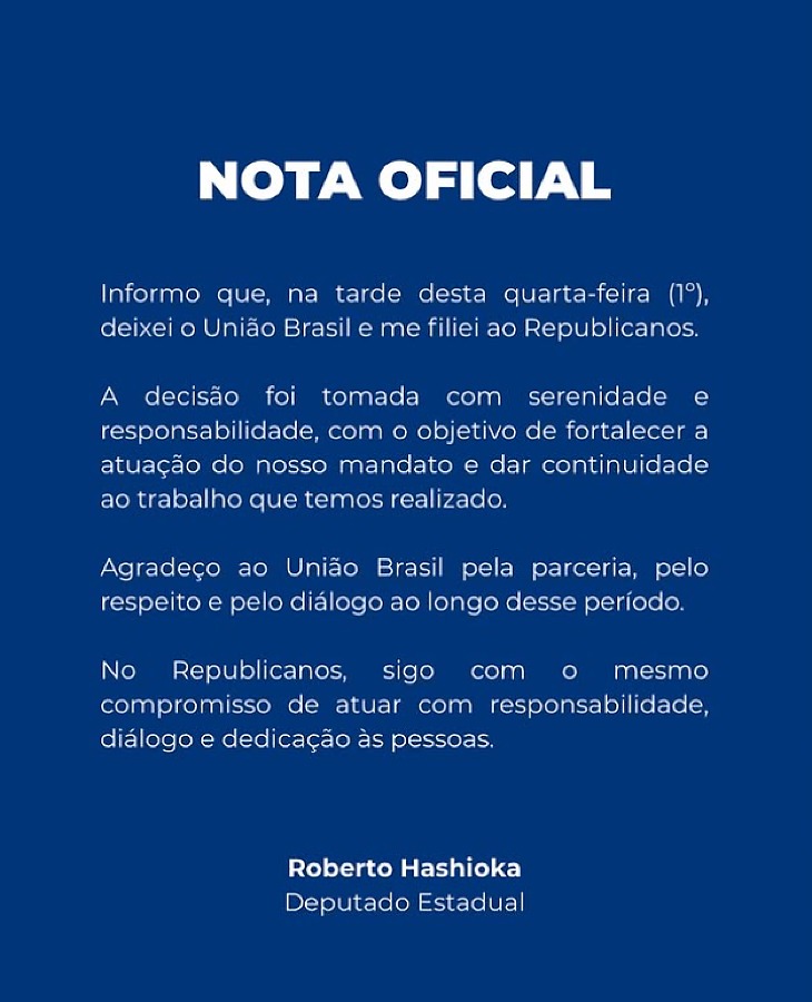 Deputado deixa Uni&atilde;o Brasil e se filia ao Republicanos