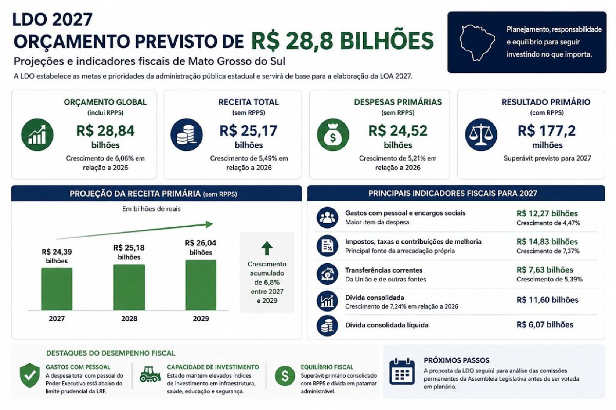 Eduardo Riedel envia LDO de 2027 com previsão de orçamento de R$ 28,8 bilhões