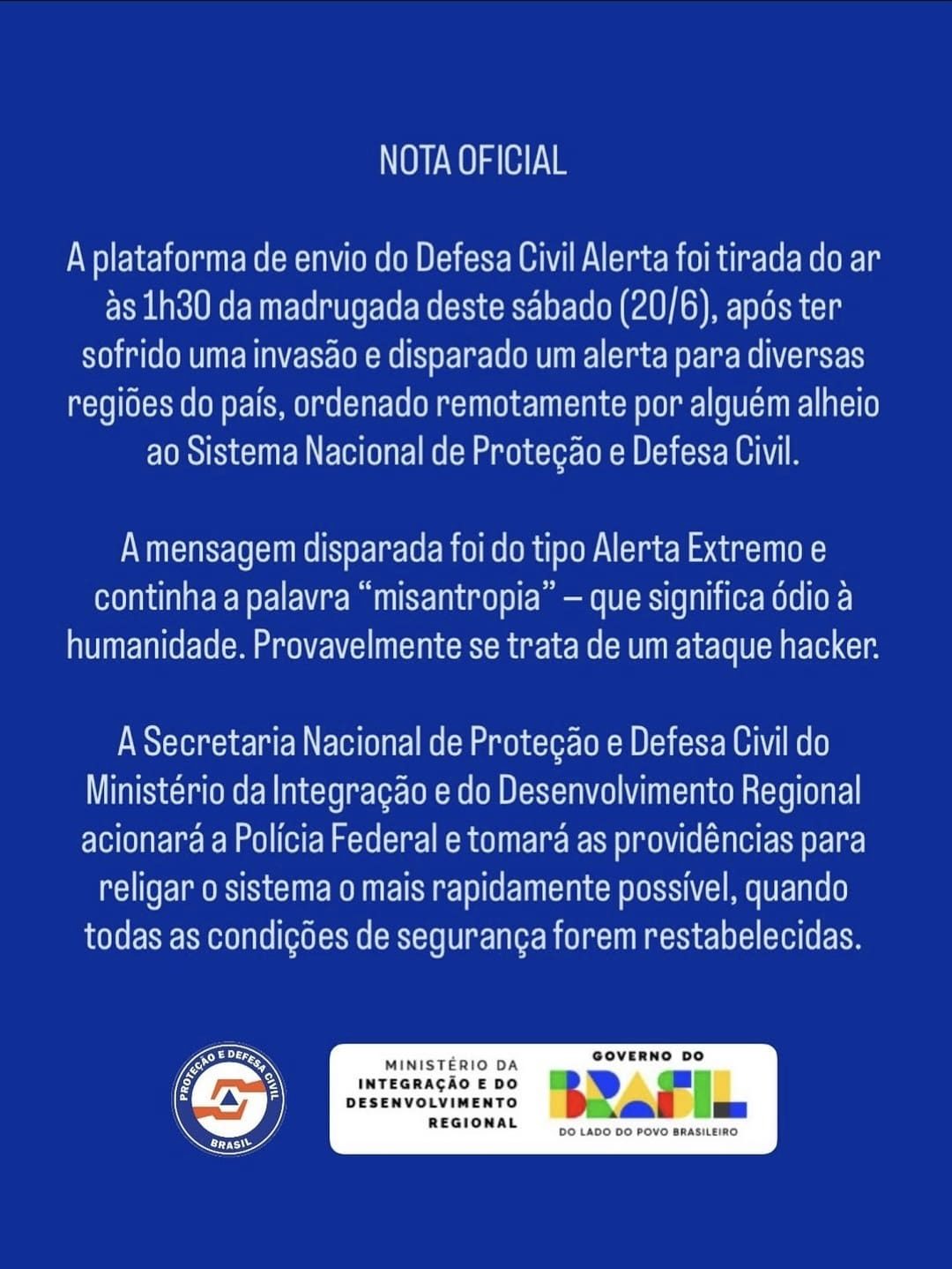 Ataque hacker provoca falso alerta da Defesa Civil e assusta moradores de Mato Grosso do Sul