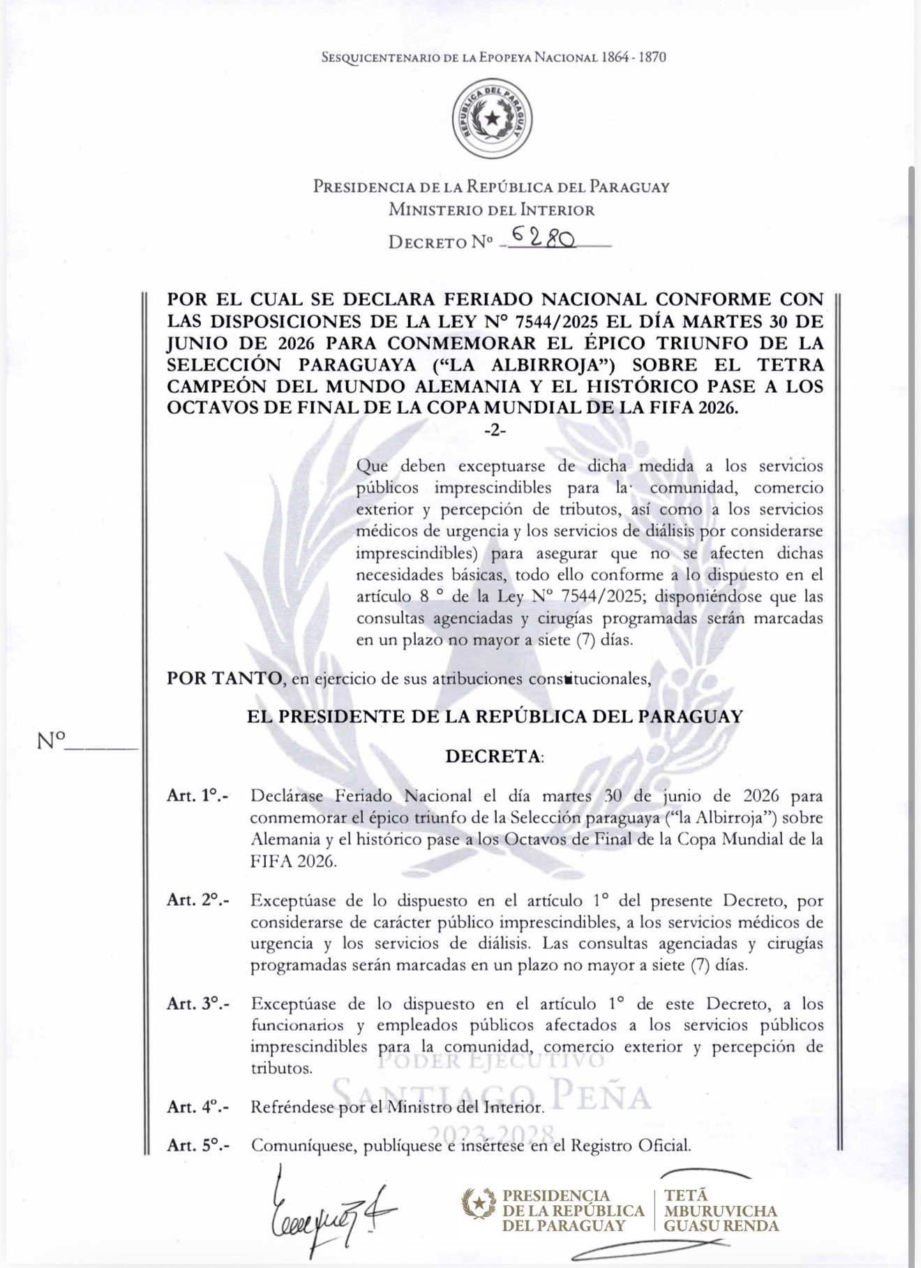 Decreto feriado nacional Paraguai