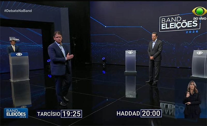 Tarcísio e Haddad no debate da Band