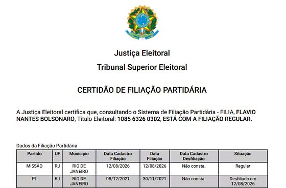 Certidão de filiação partidária
