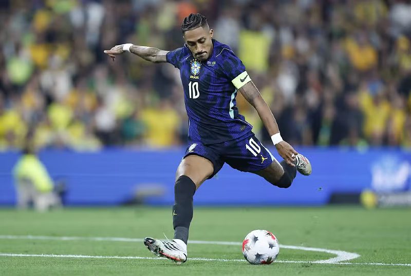 Raphinha finaliza em amistoso entre Brasil e Austrália — Foto: Rafael Ribeiro / CBF