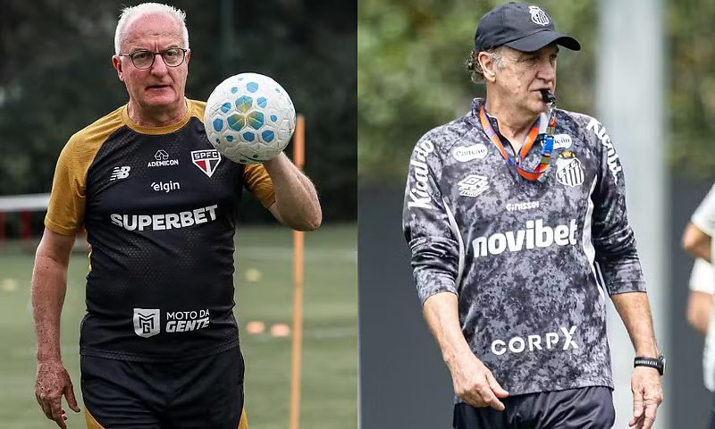Dorival Júnior, treinador do São Paulo, e Cuca, treinador do Santos